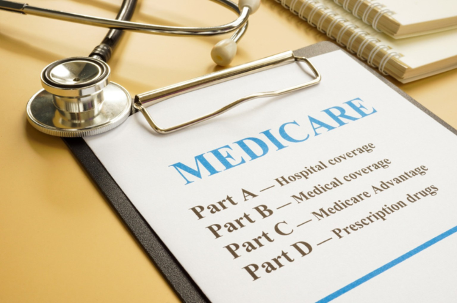 Medicare information displayed on a medical clipboard